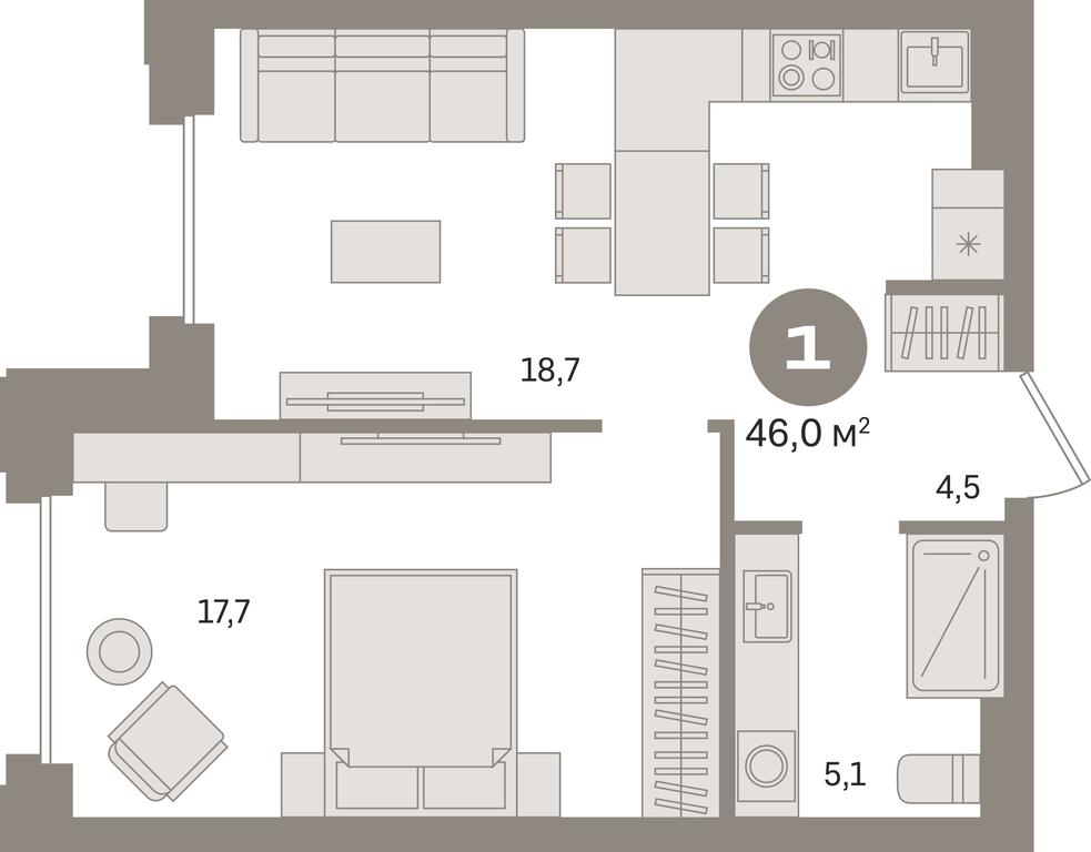 1-BD Apartment Sale, 46平方米 at Kvartal «MONS», Ogorodny Drive, Moscow, Russia #1