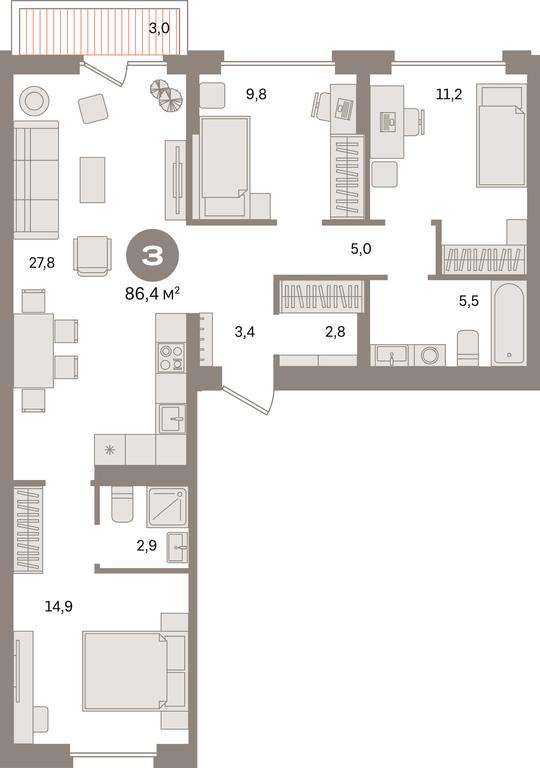 3-BD Apartment Sale, 86.4 sq. m. at Pervy kvartal, Kalinovaya ulitsa, derevnya Sapronovo, Leninskiy City District, Moscow Region, Russia #1 3-BD Apartment Sale, 86.4 sq. m. at Pervy kvartal, Kalinovaya ulitsa, derevnya Sapronovo, Leninskiy City District, Moscow Region, Russia #1