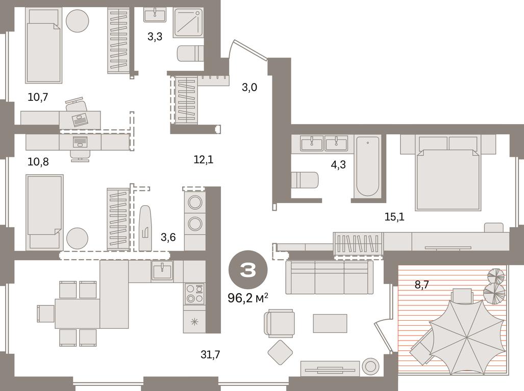3-BD Apartment Sale, 103.3 sq. m. at Pervy kvartal, Kalinovaya ulitsa, derevnya Sapronovo, Leninskiy City District, Moscow Region, Russia #1