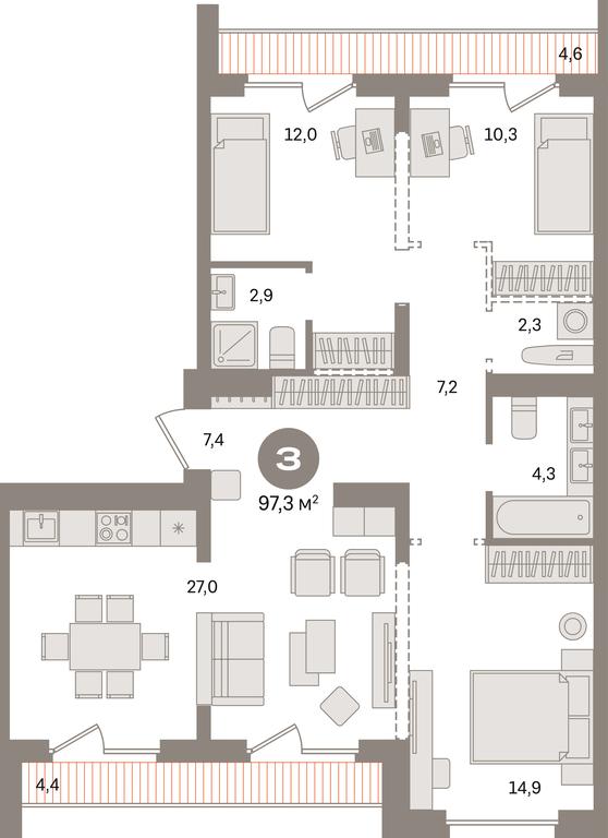 3-BD Apartment Sale, 97.3 sq. m. at Pervy kvartal, Kalinovaya ulitsa, derevnya Sapronovo, Leninskiy City District, Moscow Region, Russia #1 3-BD Apartment Sale, 97.3 sq. m. at Pervy kvartal, Kalinovaya ulitsa, derevnya Sapronovo, Leninskiy City District, Moscow Region, Russia #1