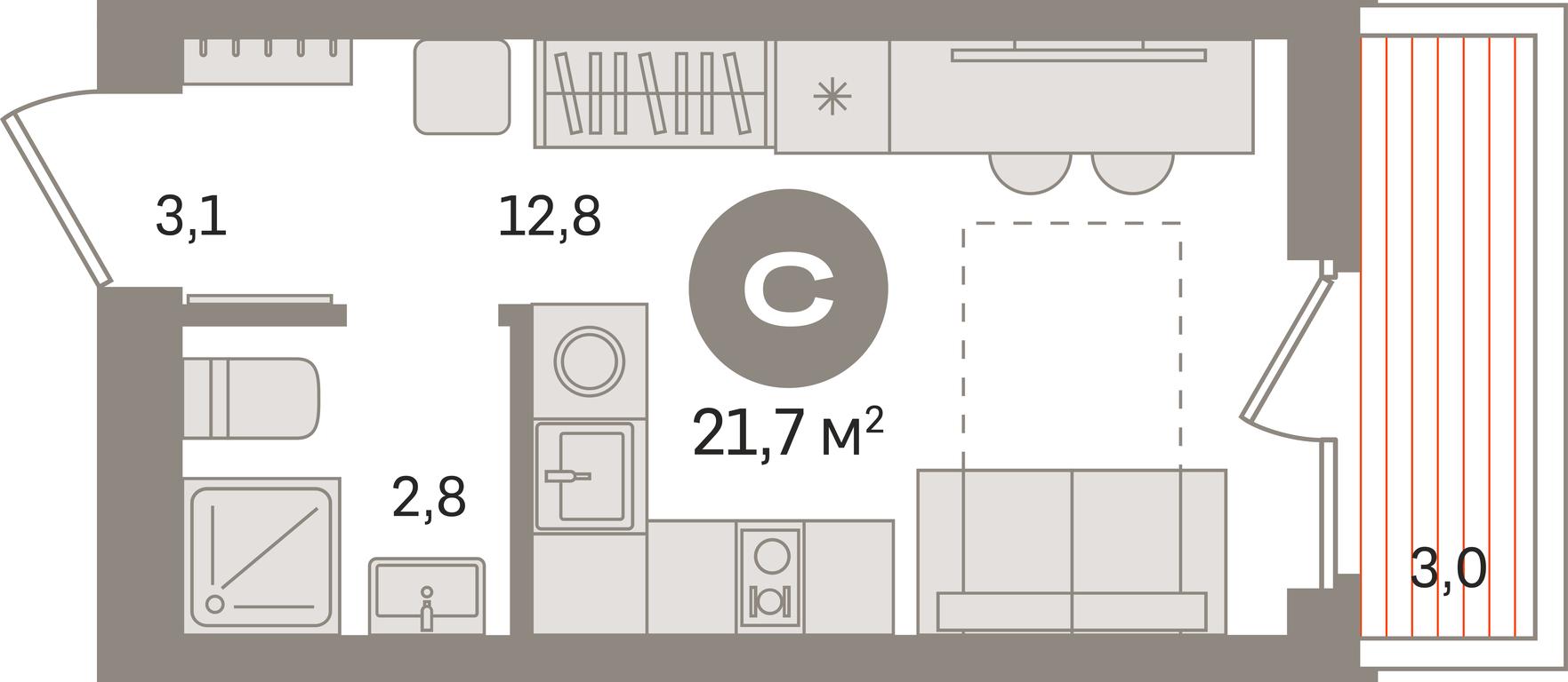Apartment Sale, 21.7 sq. m. at Pervy kvartal, Kalinovaya ulitsa, derevnya Sapronovo, Leninskiy City District, Moscow Region, Russia #1