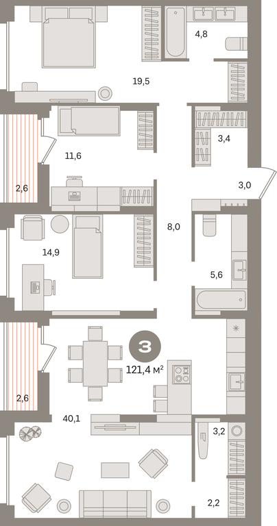 3-BD Apartment Sale, 121.4 sq. m. at Pervy kvartal, Kalinovaya ulitsa, derevnya Sapronovo, Leninskiy City District, Moscow Region, Russia #1 3-BD Apartment Sale, 121.4 sq. m. at Pervy kvartal, Kalinovaya ulitsa, derevnya Sapronovo, Leninskiy City District, Moscow Region, Russia #1