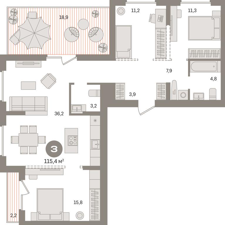 2-BD Apartment Sale, 115.4 sq. m. at Pervy kvartal, Kalinovaya ulitsa, derevnya Sapronovo, Leninskiy City District, Moscow Region, Russia #1