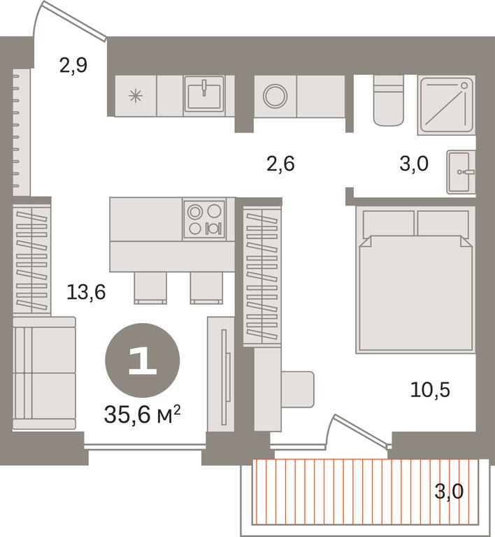 1-BD Apartment Sale, 35.6 sq. m. at Pervy kvartal, Kalinovaya ulitsa, derevnya Sapronovo, Leninskiy City District, Moscow Region, Russia #1