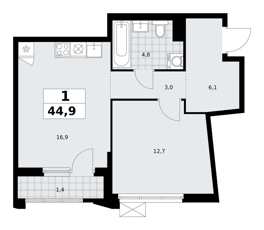 Apartment Sale, 44.9平方米 at Desnarechie, kvartal № 23, Desyonovskoye Settlement, Moscow, Russia #2