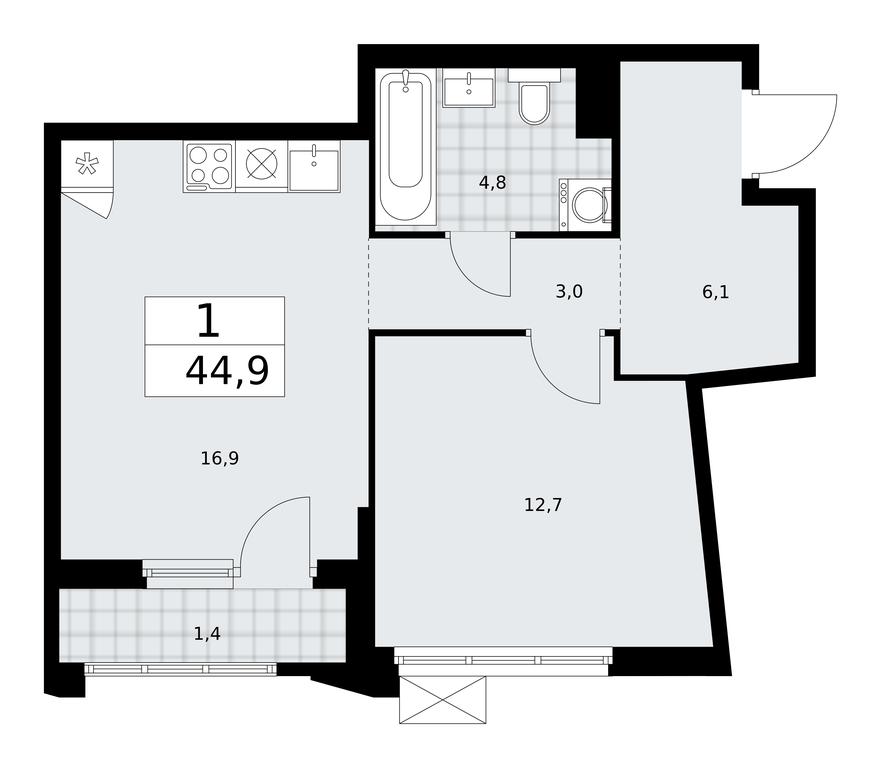 Apartment Sale, 44.9平方米 at Desnarechie, kvartal № 23, Desyonovskoye Settlement, Moscow, Russia #1