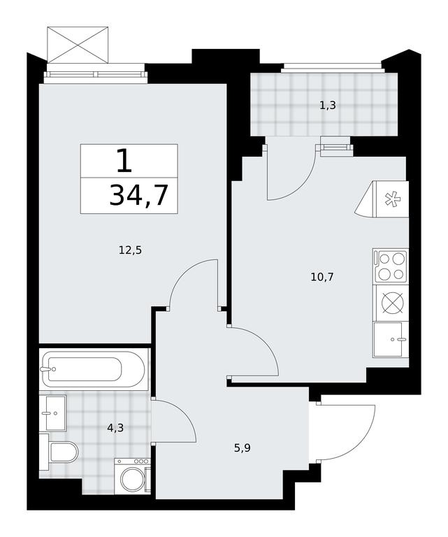 Apartment Sale, 34.7平方米 at Desnarechie, kvartal № 23, Desyonovskoye Settlement, Moscow, Russia #1
