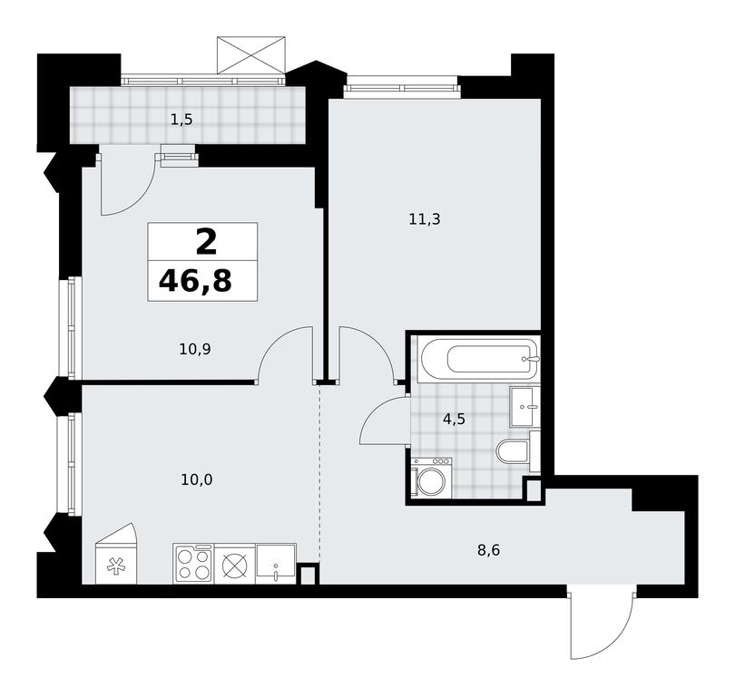 1-BD Apartment Sale, 46.8平方米 at Desnarechie, kvartal № 23, Desyonovskoye Settlement, Moscow, Russia #2 1-BD Apartment Sale, 46.8平方米 at Desnarechie, kvartal № 23, Desyonovskoye Settlement, Moscow, Russia #2
