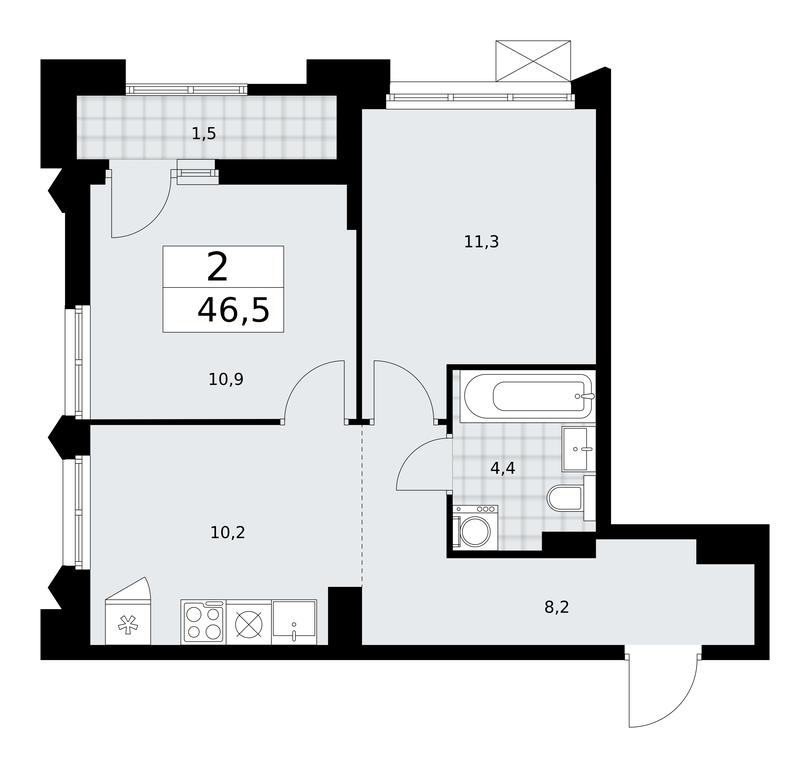 1-BD Apartment Sale, 46.5平方米 at Desnarechie, kvartal № 23, Desyonovskoye Settlement, Moscow, Russia #1