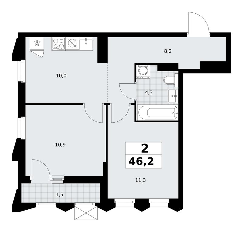 1-BD Apartment Sale, 46.2 sq. m. at Desnarechie, kvartal № 23, Desyonovskoye Settlement, Moscow, Russia #2