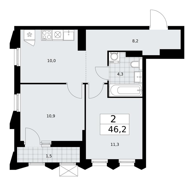 1-BD Apartment Sale, 46.2 sq. m. at Desnarechie, kvartal № 23, Desyonovskoye Settlement, Moscow, Russia #1