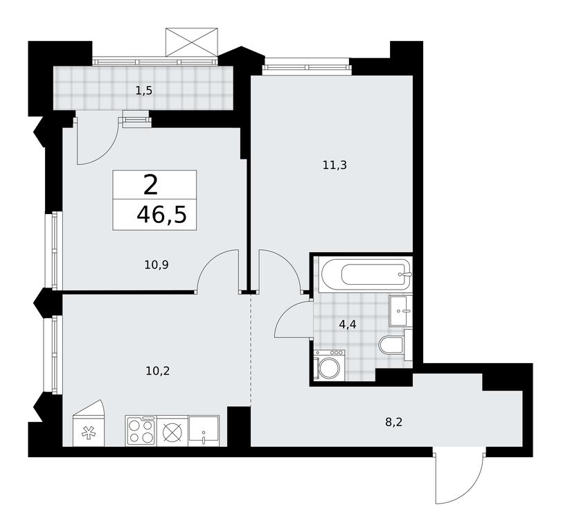 1-BD Apartment Sale, 46.5 sq. m. at Desnarechie, kvartal № 23, Desyonovskoye Settlement, Moscow, Russia #1