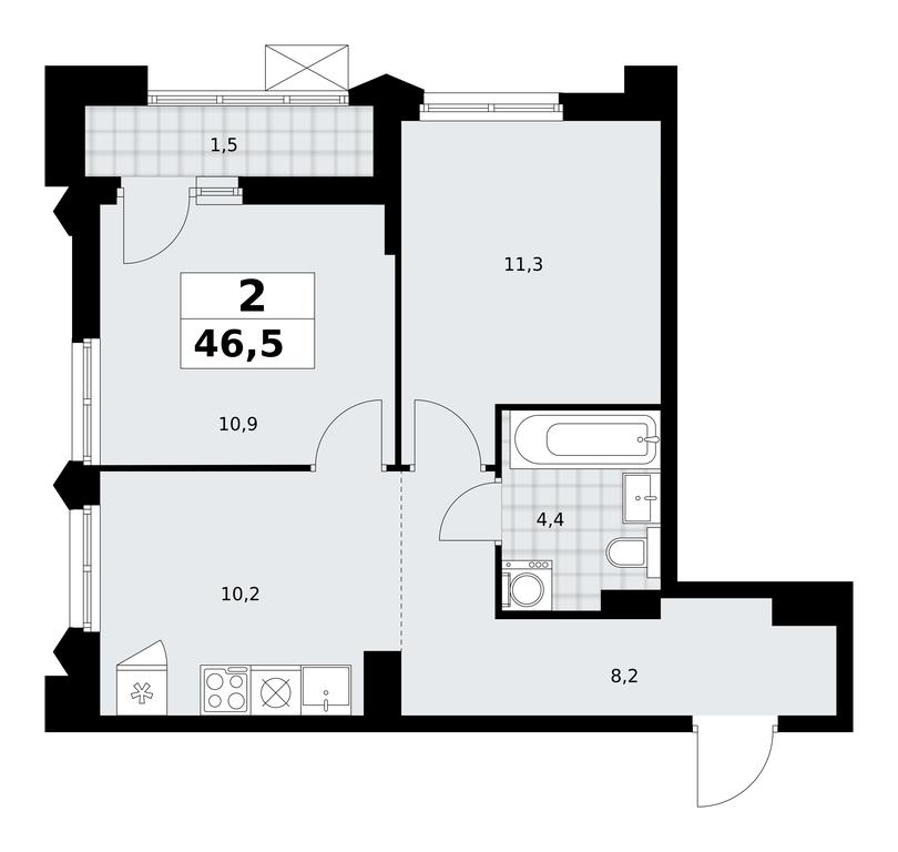 1-BD Apartment Sale, 46.5 sq. m. at Desnarechie, kvartal № 23, Desyonovskoye Settlement, Moscow, Russia #2