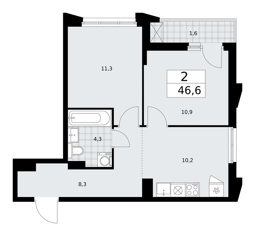 1-BD Apartment Sale, 46.6 sq. m. at Desnarechie, kvartal № 23, Desyonovskoye Settlement, Moscow, Russia #1