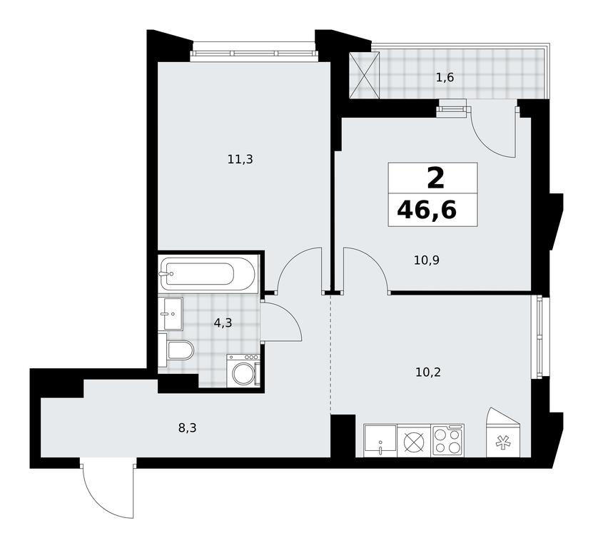 1-BD Apartment Sale, 46.6 sq. m. at Desnarechie, kvartal № 23, Desyonovskoye Settlement, Moscow, Russia #2