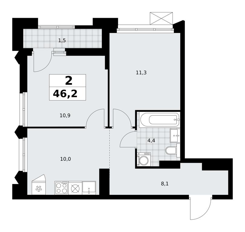 1-BD Apartment Sale, 46.2平方米 at Desnarechie, kvartal № 23, Desyonovskoye Settlement, Moscow, Russia #2 1-BD Apartment Sale, 46.2平方米 at Desnarechie, kvartal № 23, Desyonovskoye Settlement, Moscow, Russia #2