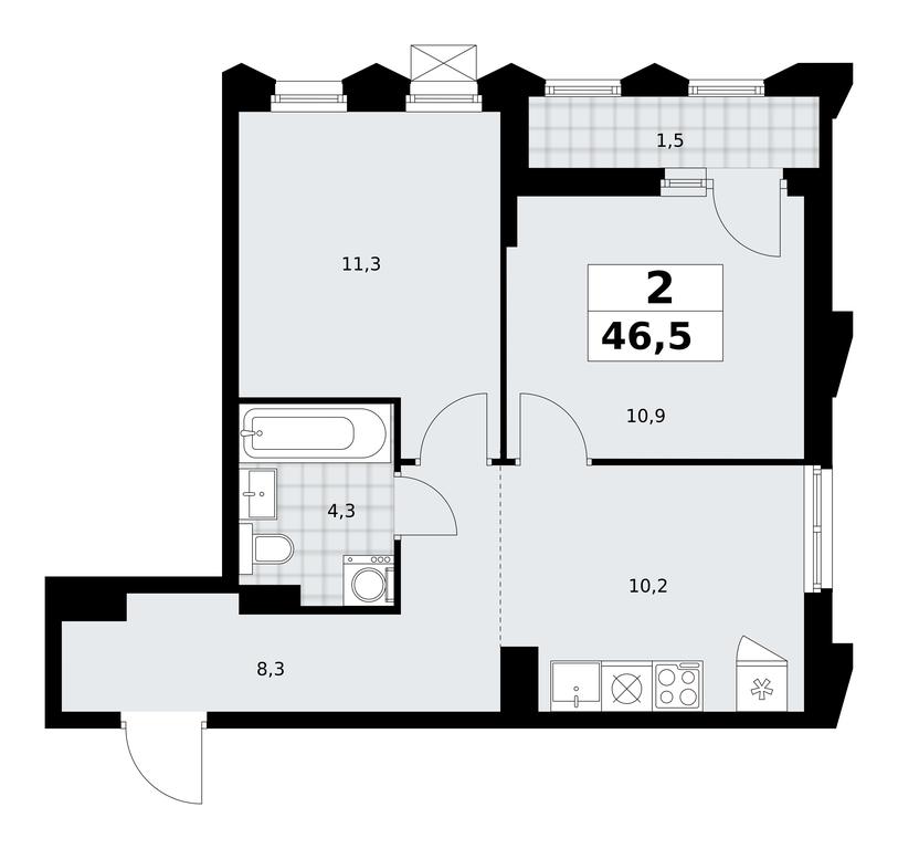 1-BD Apartment Sale, 46.5 sq. m. at Desnarechie, kvartal № 23, Desyonovskoye Settlement, Moscow, Russia #2