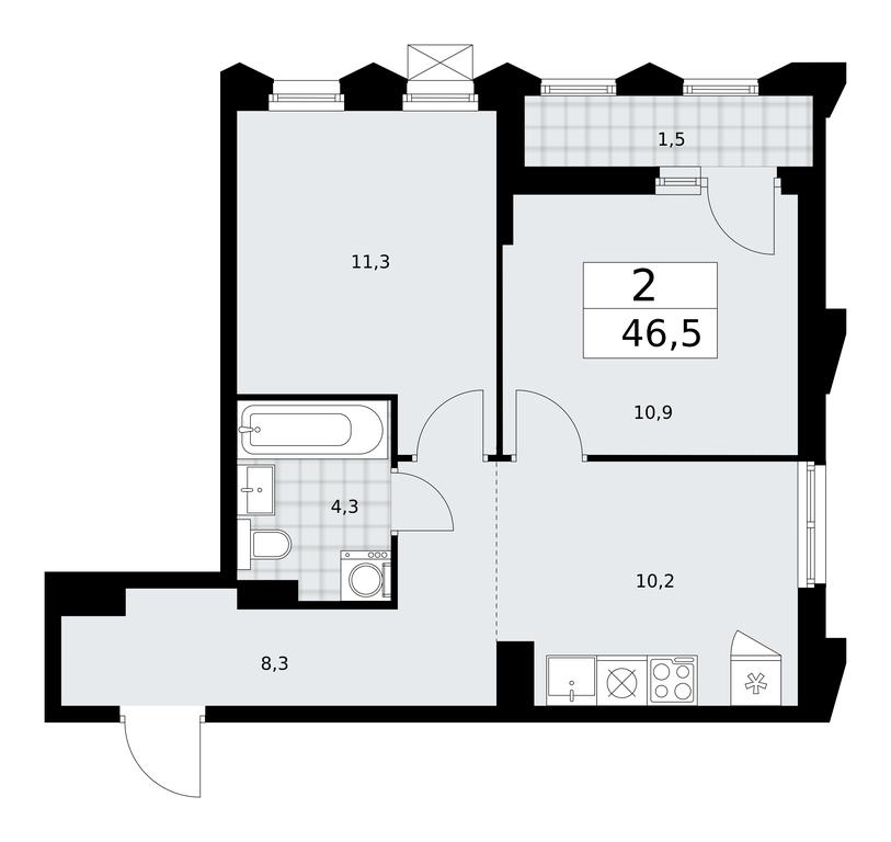 1-BD Apartment Sale, 46.5 sq. m. at Desnarechie, kvartal № 23, Desyonovskoye Settlement, Moscow, Russia #1