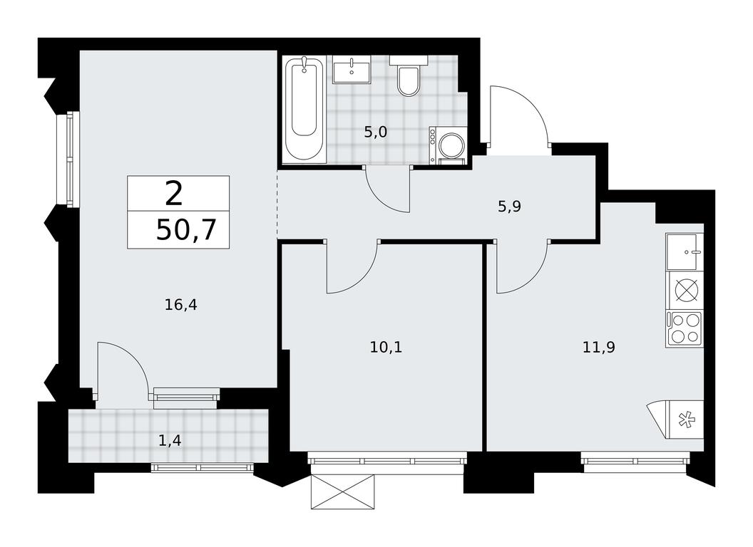 1-BD Apartment Sale, 50.7平方米 at Desnarechie, kvartal № 23, Desyonovskoye Settlement, Moscow, Russia #1