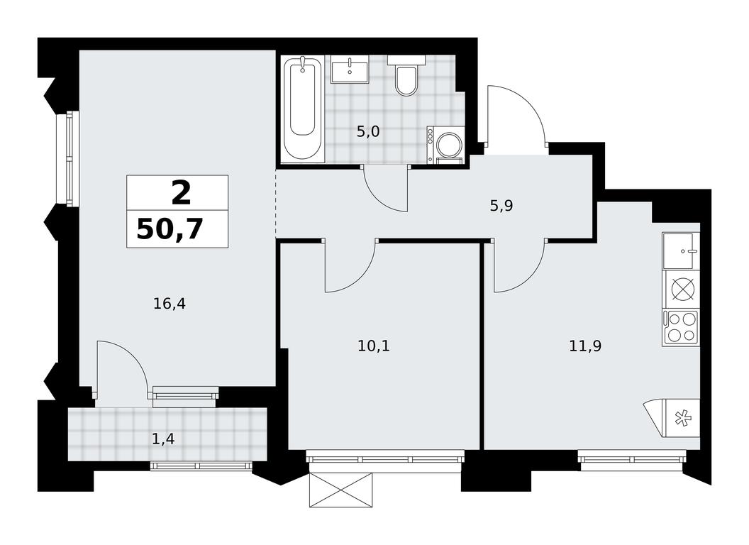 1-BD Apartment Sale, 50.7平方米 at Desnarechie, kvartal № 23, Desyonovskoye Settlement, Moscow, Russia #2