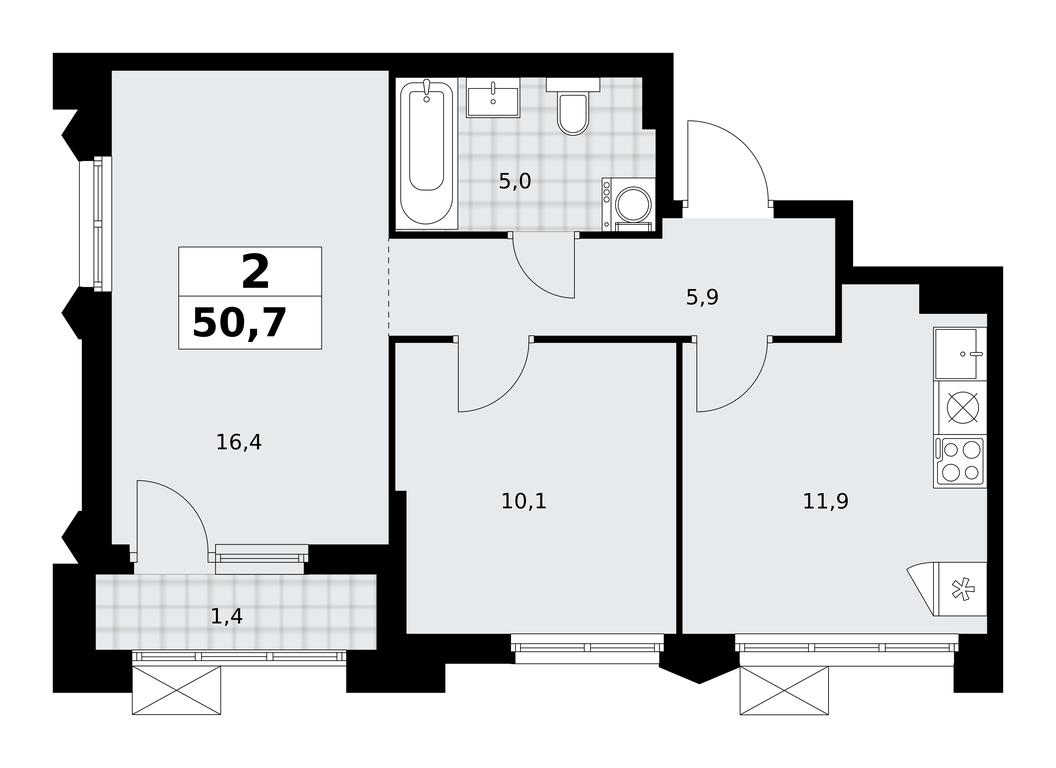 1-BD Apartment Sale, 50.7 sq. m. at Desnarechie, kvartal № 23, Desyonovskoye Settlement, Moscow, Russia #2