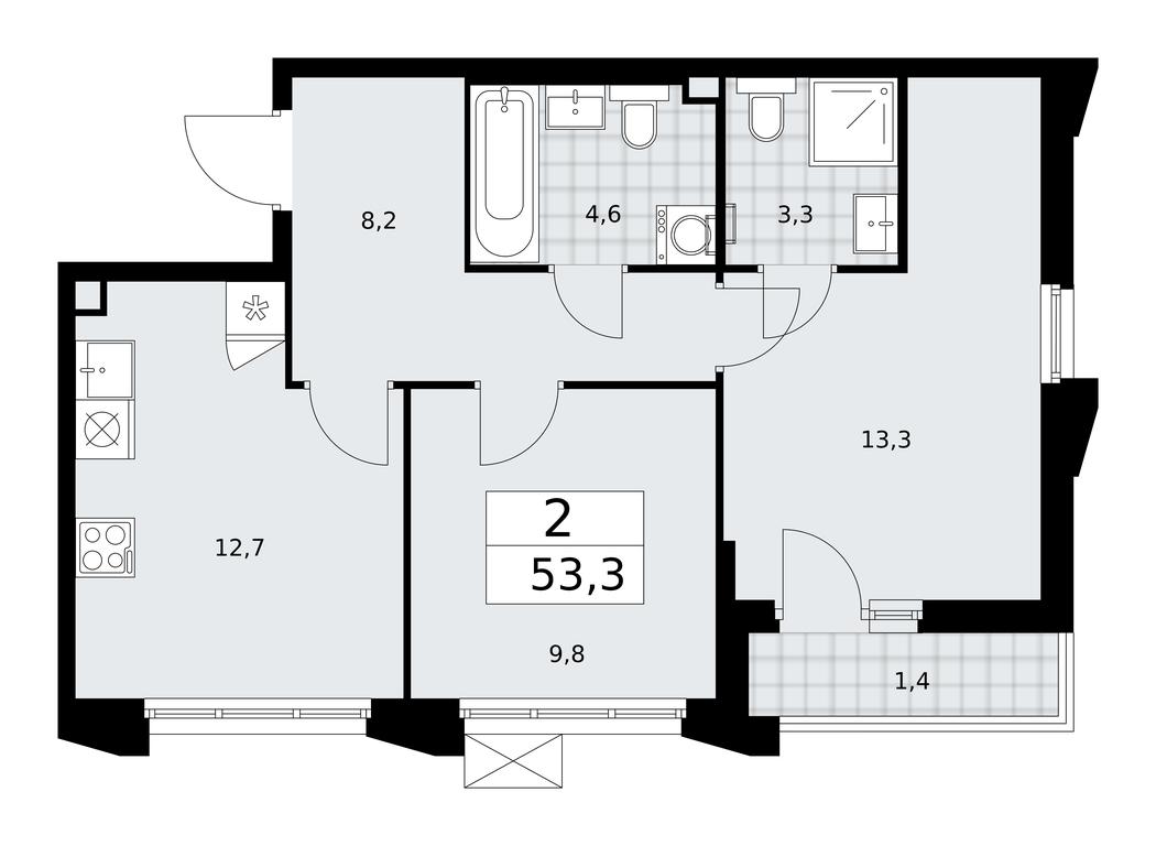 1-BD Apartment Sale, 53.3平方米 at Desnarechie, kvartal № 23, Desyonovskoye Settlement, Moscow, Russia #1