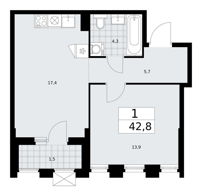 Apartment Sale, 42.8平方米 at Desnarechie, kvartal № 23, Desyonovskoye Settlement, Moscow, Russia #1