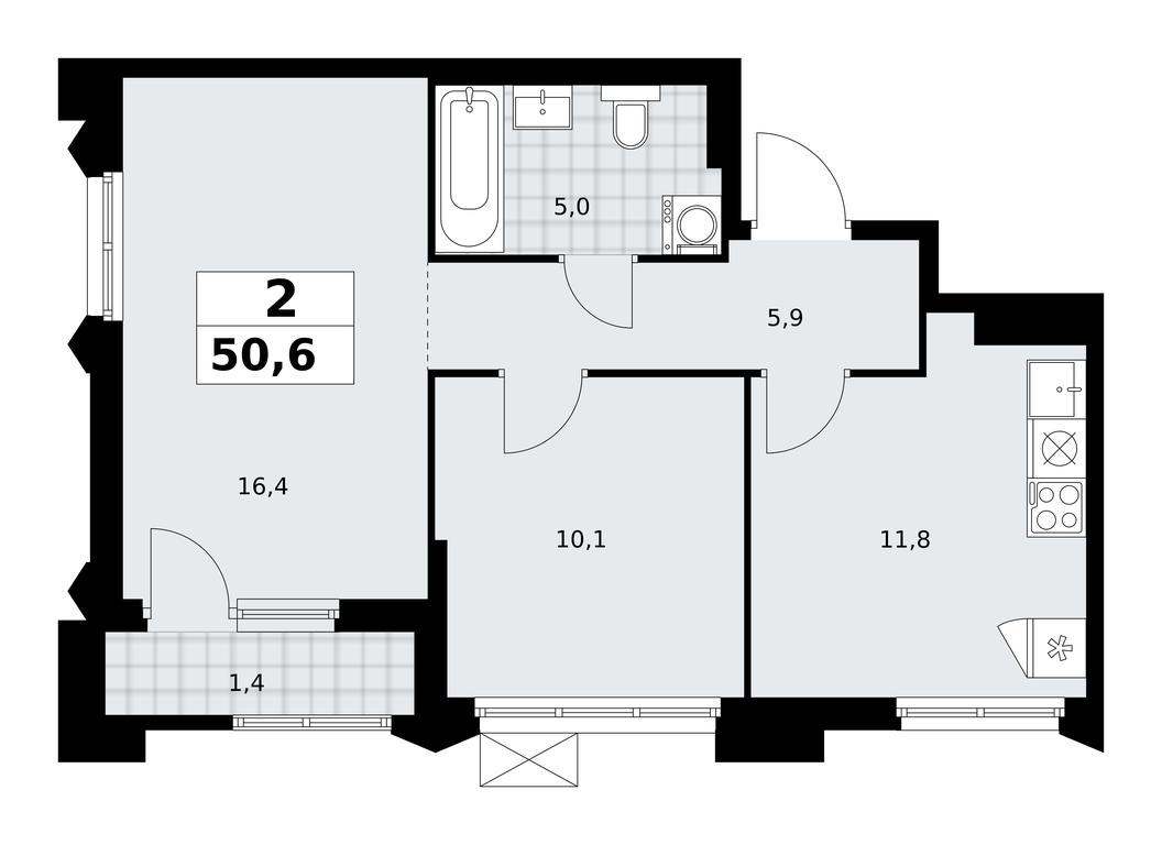1-BD Apartment Sale, 50.6平方米 at Desnarechie, kvartal № 23, Desyonovskoye Settlement, Moscow, Russia #2