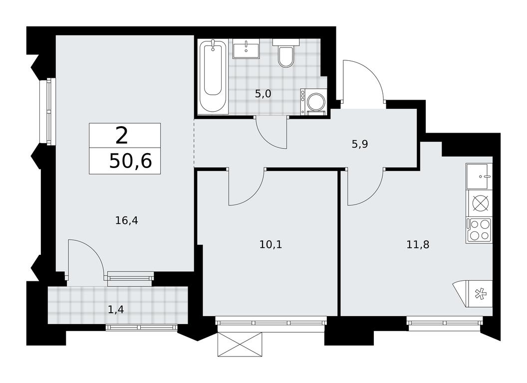 1-BD Apartment Sale, 50.6平方米 at Desnarechie, kvartal № 23, Desyonovskoye Settlement, Moscow, Russia #1