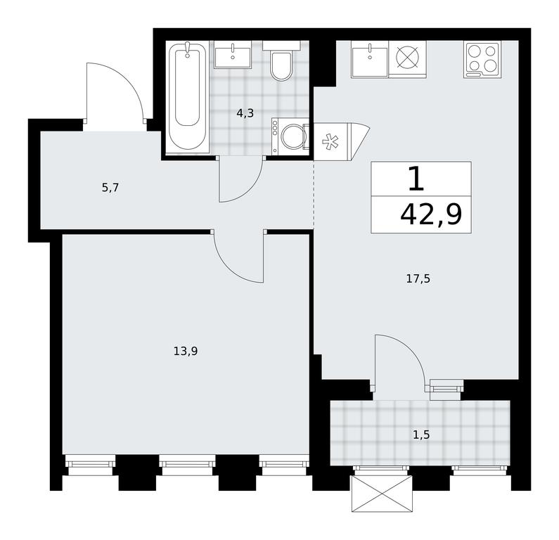 Apartment Sale, 42.9 sq. m. at Desnarechie, kvartal № 23, Desyonovskoye Settlement, Moscow, Russia #1