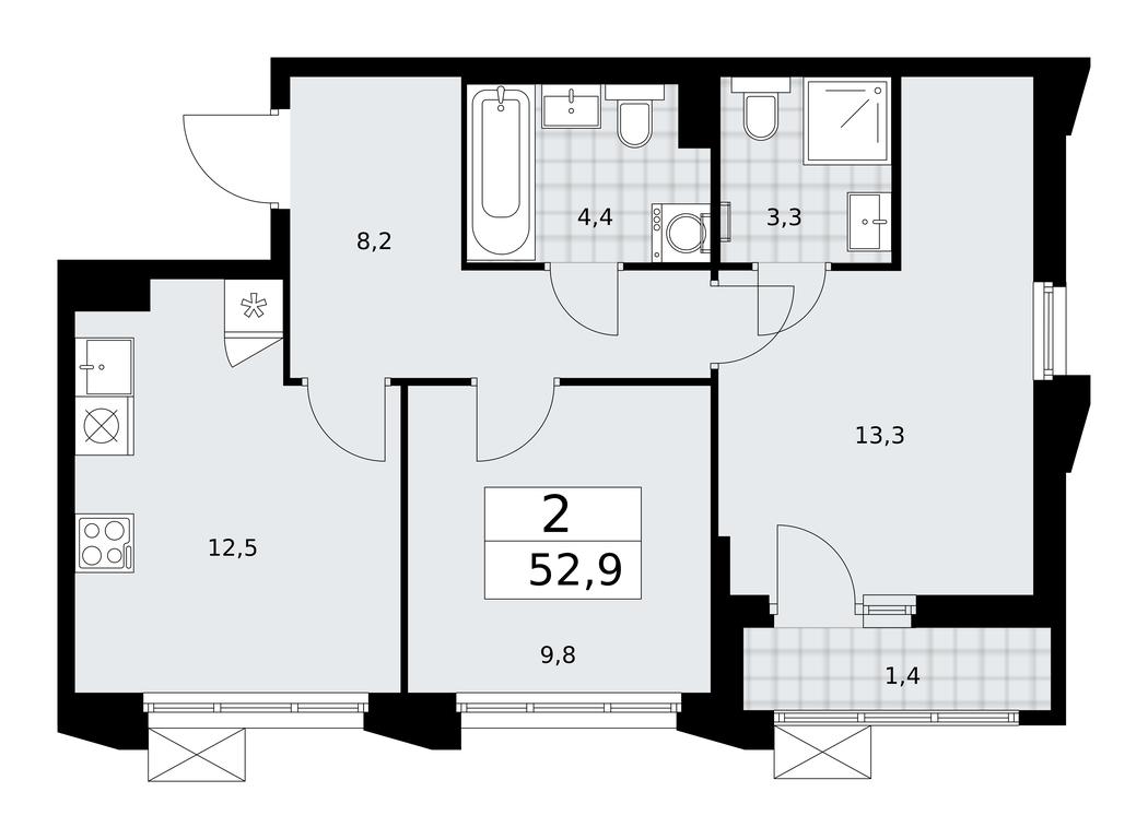 1-BD Apartment Sale, 52.9 sq. m. at Desnarechie, kvartal № 23, Desyonovskoye Settlement, Moscow, Russia #1