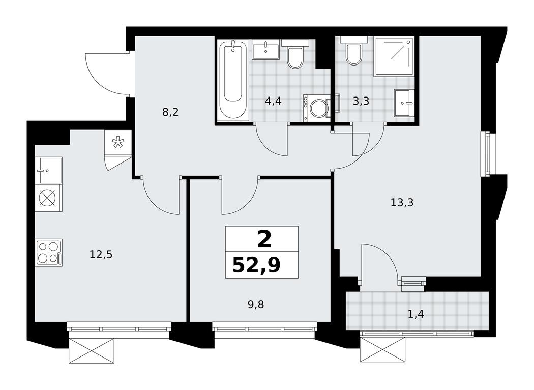 1-BD Apartment Sale, 52.9 sq. m. at Desnarechie, kvartal № 23, Desyonovskoye Settlement, Moscow, Russia #2