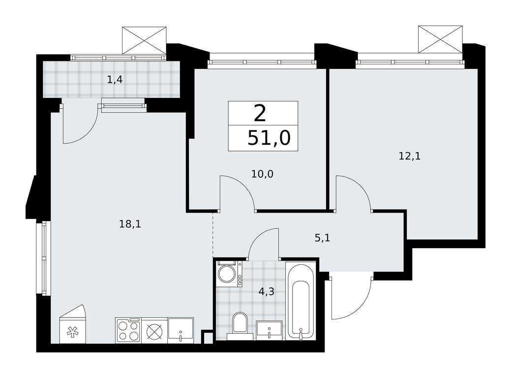 1-BD Apartment Sale, 51平方米 at Desnarechie, kvartal № 23, Desyonovskoye Settlement, Moscow, Russia #1