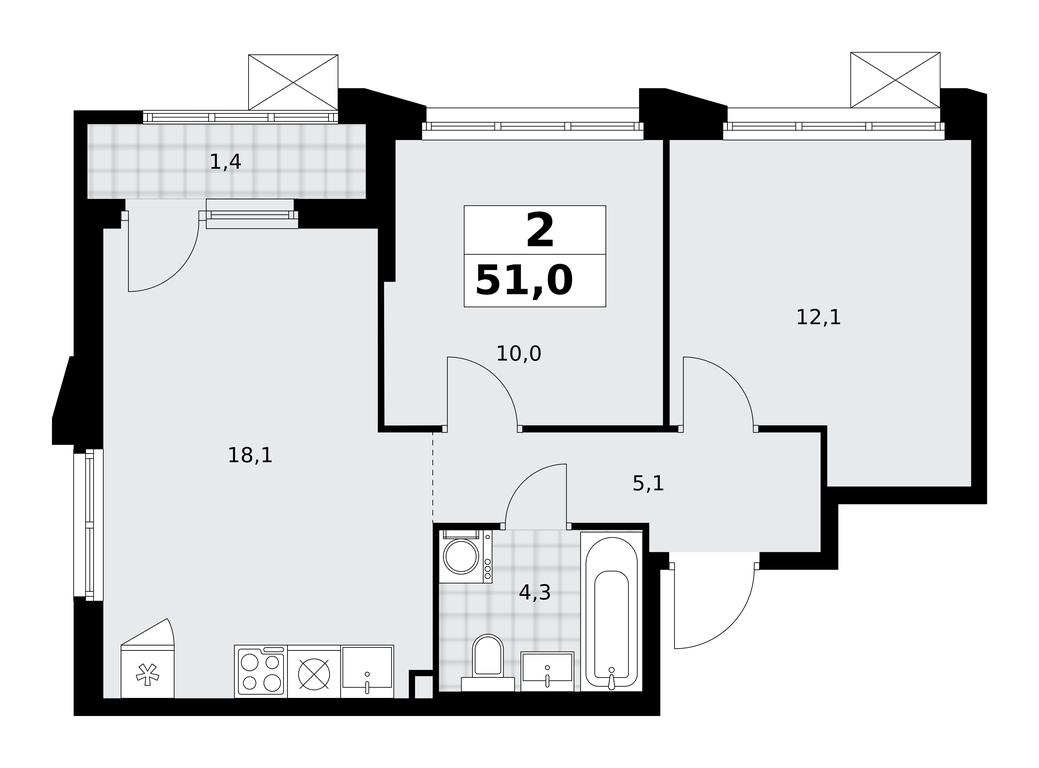 1-BD Apartment Sale, 51平方米 at Desnarechie, kvartal № 23, Desyonovskoye Settlement, Moscow, Russia #2