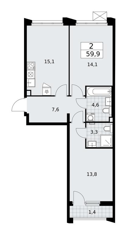 1-BD Apartment Sale, 59.9 sq. m. at Desnarechie, kvartal № 23, Desyonovskoye Settlement, Moscow, Russia #1