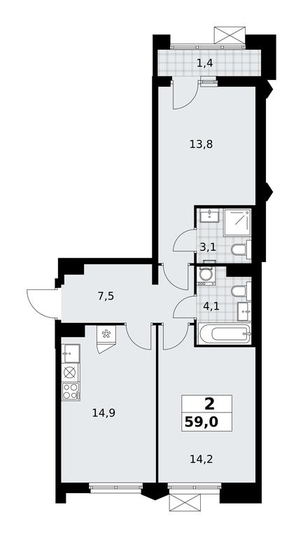 1-BD Apartment Sale, 59 sq. m. at Desnarechie, kvartal № 23, Desyonovskoye Settlement, Moscow, Russia #2 1-BD Apartment Sale, 59 sq. m. at Desnarechie, kvartal № 23, Desyonovskoye Settlement, Moscow, Russia #2
