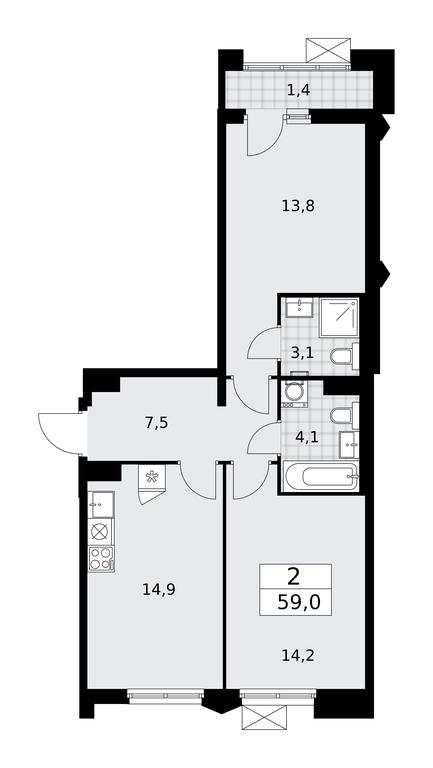 1-BD Apartment Sale, 59 sq. m. at Desnarechie, kvartal № 23, Desyonovskoye Settlement, Moscow, Russia #1 1-BD Apartment Sale, 59 sq. m. at Desnarechie, kvartal № 23, Desyonovskoye Settlement, Moscow, Russia #1