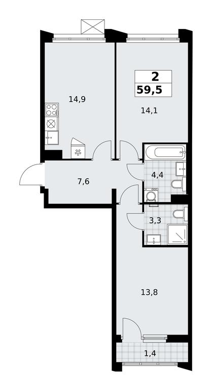 1-BD Apartment Sale, 59.5平方米 at Desnarechie, kvartal № 23, Desyonovskoye Settlement, Moscow, Russia #2 1-BD Apartment Sale, 59.5平方米 at Desnarechie, kvartal № 23, Desyonovskoye Settlement, Moscow, Russia #2