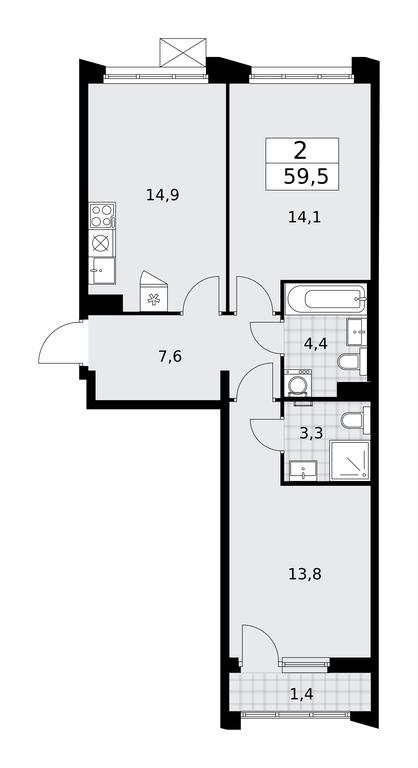 1-BD Apartment Sale, 59.5平方米 at Desnarechie, kvartal № 23, Desyonovskoye Settlement, Moscow, Russia #1 1-BD Apartment Sale, 59.5平方米 at Desnarechie, kvartal № 23, Desyonovskoye Settlement, Moscow, Russia #1