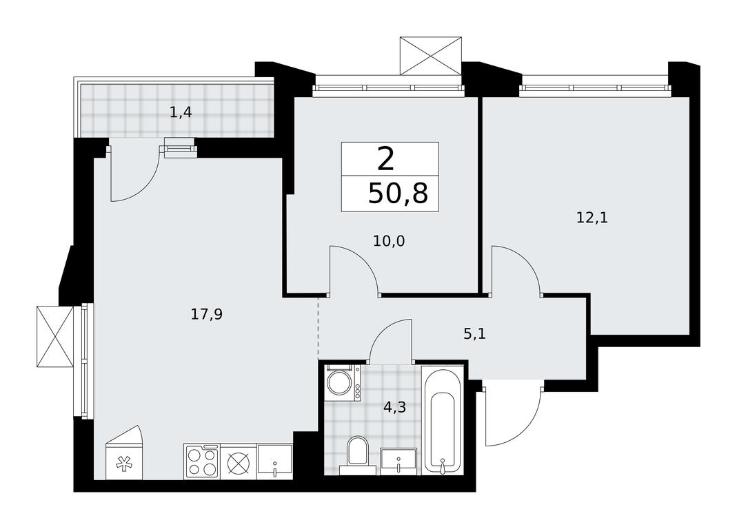 1-BD Apartment Sale, 50.8 sq. m. at Desnarechie, kvartal № 23, Desyonovskoye Settlement, Moscow, Russia #1
