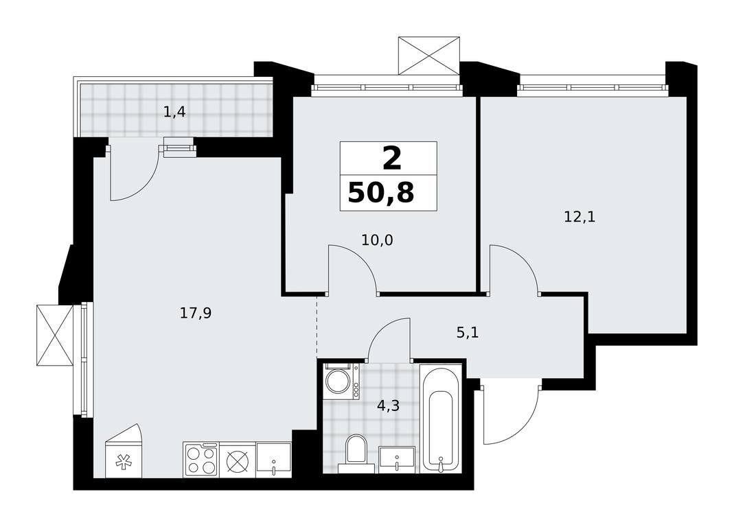 1-BD Apartment Sale, 50.8 sq. m. at Desnarechie, kvartal № 23, Desyonovskoye Settlement, Moscow, Russia #2