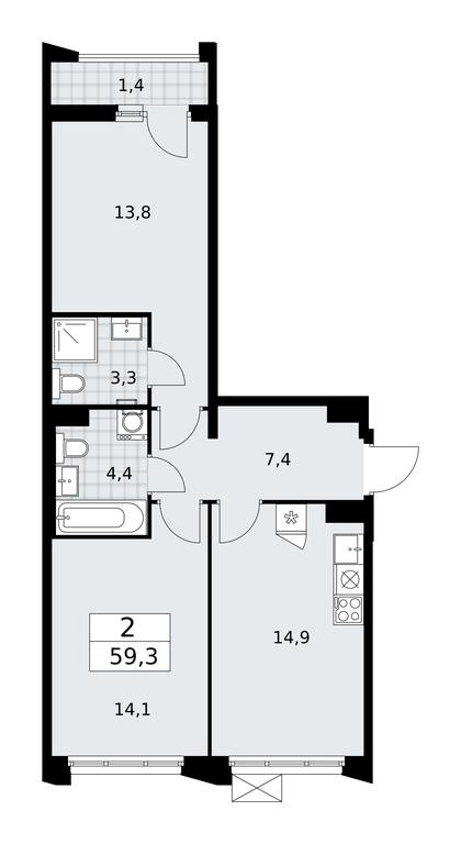 1-BD Apartment Sale, 59.3平方米 at Desnarechie, kvartal № 23, Desyonovskoye Settlement, Moscow, Russia #1 1-BD Apartment Sale, 59.3平方米 at Desnarechie, kvartal № 23, Desyonovskoye Settlement, Moscow, Russia #1