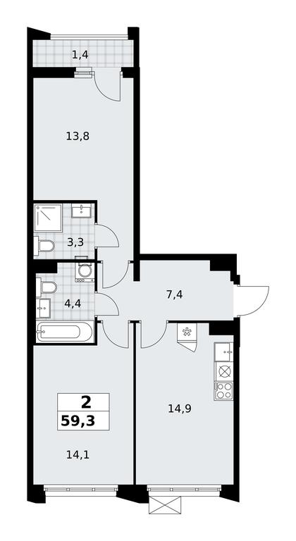 1-BD Apartment Sale, 59.3平方米 at Desnarechie, kvartal № 23, Desyonovskoye Settlement, Moscow, Russia #2 1-BD Apartment Sale, 59.3平方米 at Desnarechie, kvartal № 23, Desyonovskoye Settlement, Moscow, Russia #2