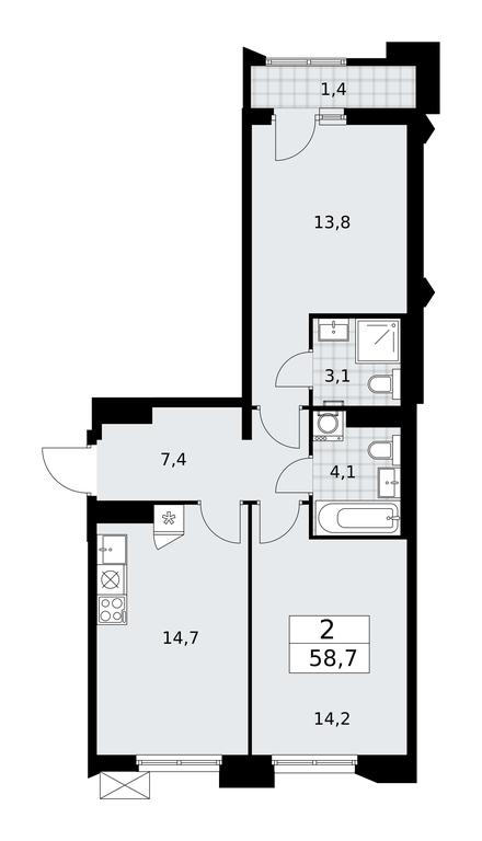 1-BD Apartment Sale, 58.7平方米 at Desnarechie, kvartal № 23, Desyonovskoye Settlement, Moscow, Russia #1 1-BD Apartment Sale, 58.7平方米 at Desnarechie, kvartal № 23, Desyonovskoye Settlement, Moscow, Russia #1