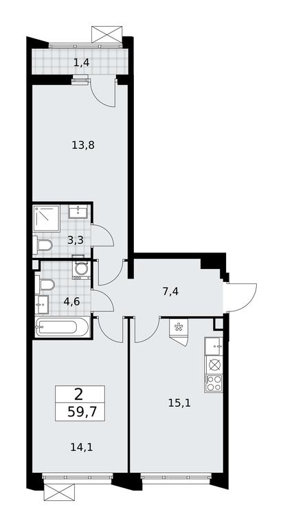 1-BD Apartment Sale, 59.7 sq. m. at Desnarechie, kvartal № 23, Desyonovskoye Settlement, Moscow, Russia #1 1-BD Apartment Sale, 59.7 sq. m. at Desnarechie, kvartal № 23, Desyonovskoye Settlement, Moscow, Russia #1