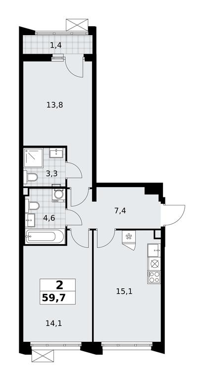 1-BD Apartment Sale, 59.7 sq. m. at Desnarechie, kvartal № 23, Desyonovskoye Settlement, Moscow, Russia #2 1-BD Apartment Sale, 59.7 sq. m. at Desnarechie, kvartal № 23, Desyonovskoye Settlement, Moscow, Russia #2