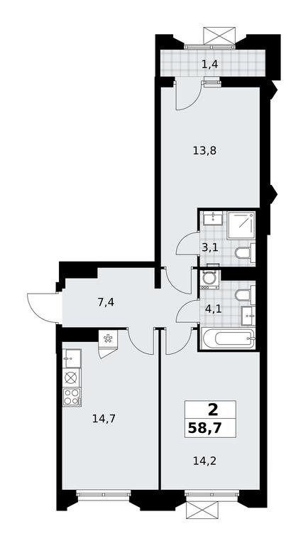 1-BD Apartment Sale, 58.7平方米 at Desnarechie, kvartal № 23, Desyonovskoye Settlement, Moscow, Russia #2 1-BD Apartment Sale, 58.7平方米 at Desnarechie, kvartal № 23, Desyonovskoye Settlement, Moscow, Russia #2