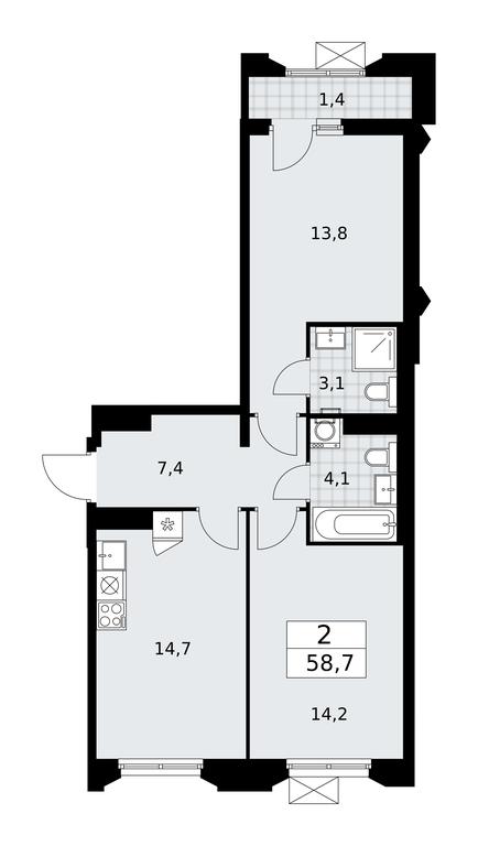 1-BD Apartment Sale, 58.7平方米 at Desnarechie, kvartal № 23, Desyonovskoye Settlement, Moscow, Russia #1 1-BD Apartment Sale, 58.7平方米 at Desnarechie, kvartal № 23, Desyonovskoye Settlement, Moscow, Russia #1