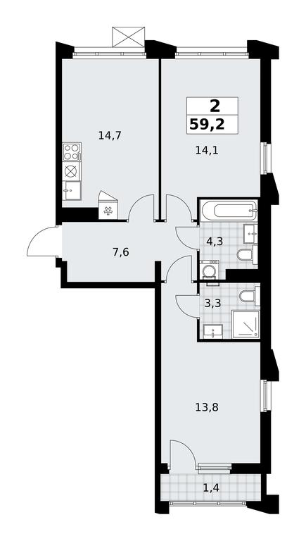 1-BD Apartment Sale, 59.2 sq. m. at Desnarechie, kvartal № 23, Desyonovskoye Settlement, Moscow, Russia #2