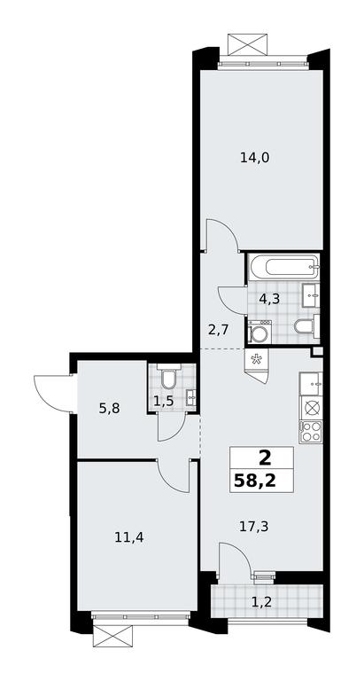 1-BD Apartment Sale, 58.2 sq. m. at Desnarechie, kvartal № 23, Desyonovskoye Settlement, Moscow, Russia #2